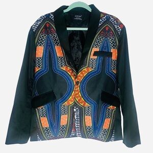 Men’s Abstract Ethnic Print Colorful Blazer Jacket Lined Multicolor Blazer Party